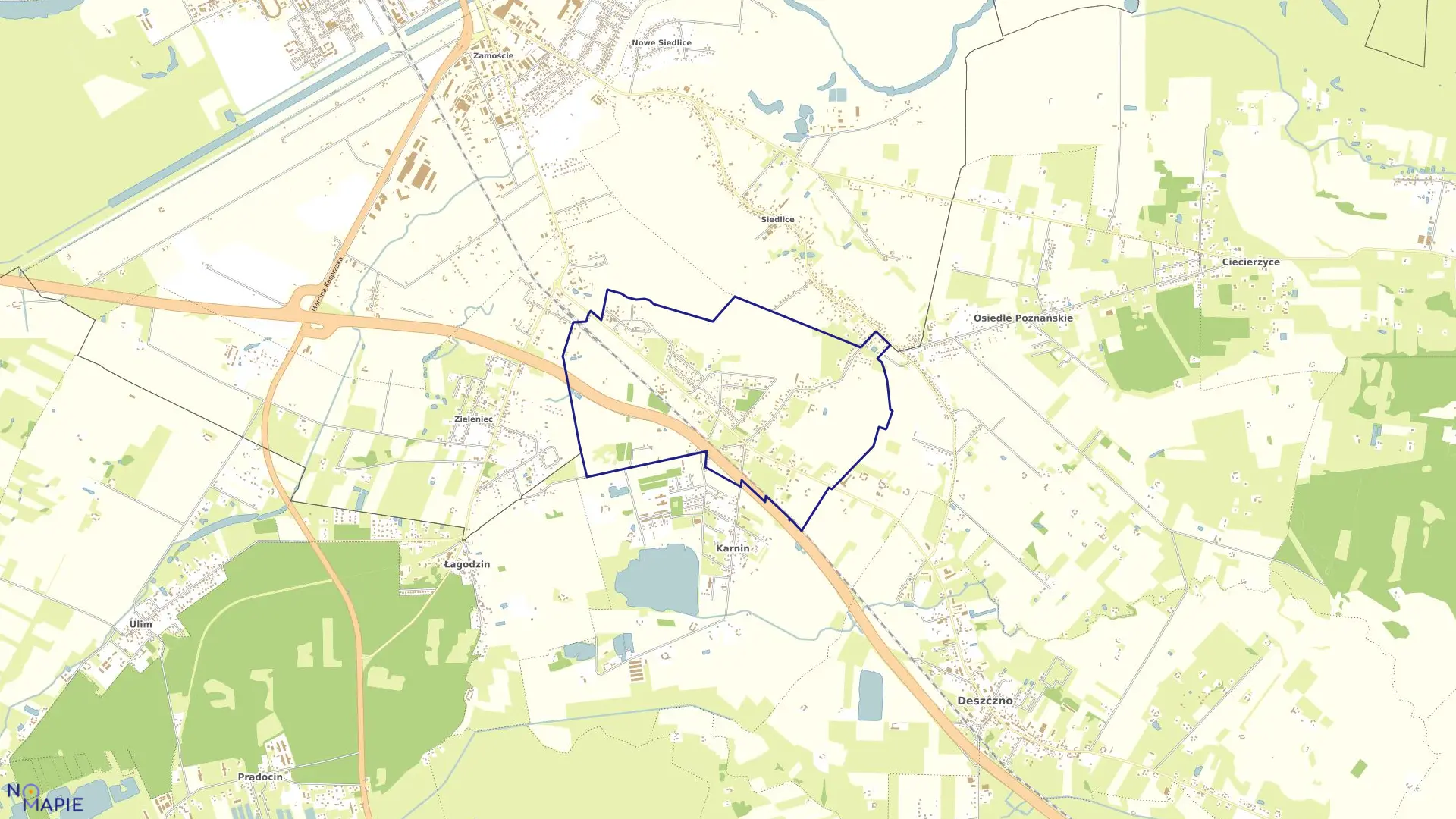 Mapa obrębu Karnin w mieście Gorzów Wielkopolski